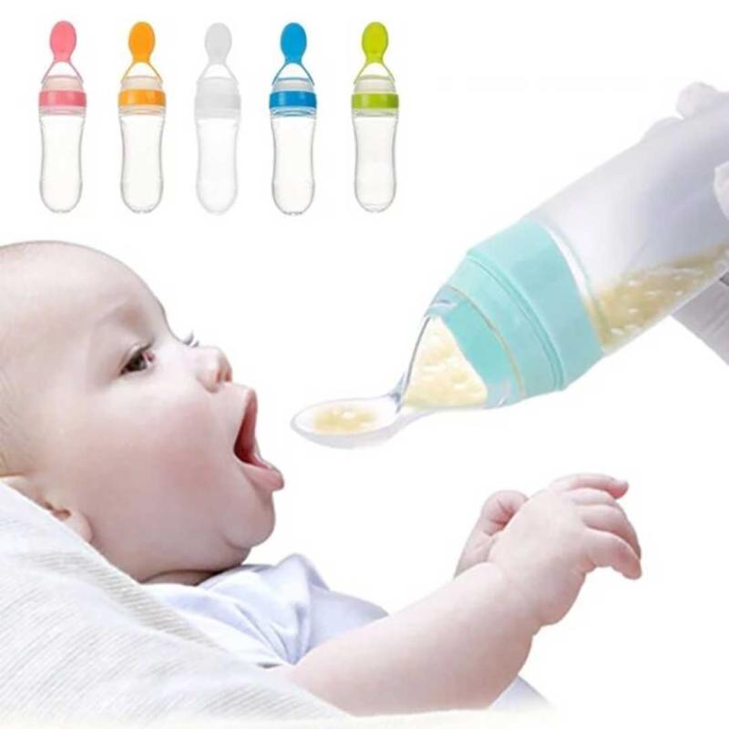 Infant Baby Silicone Feeding Bottle with Spoon
