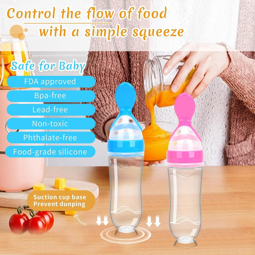 Infant Baby Silicone Feeding Bottle with Spoon