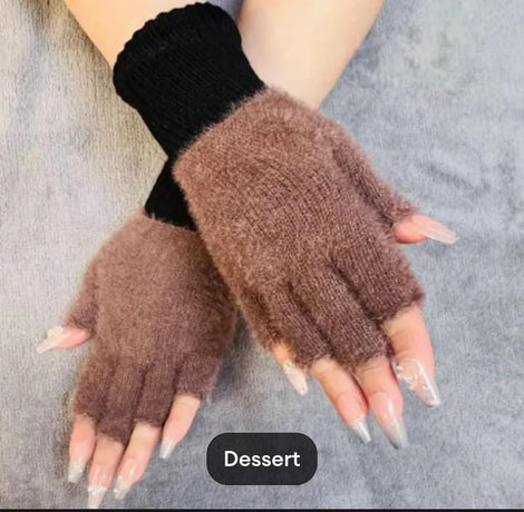 Girls Soft Plush Half Finger Gloves