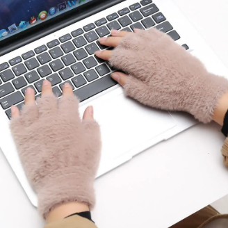 Girls Soft Plush Half Finger Gloves