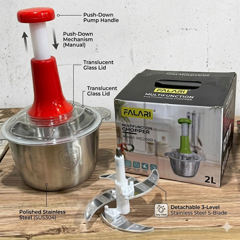 Large 2L Bowl Vegetable Chopper & Meat Mincer