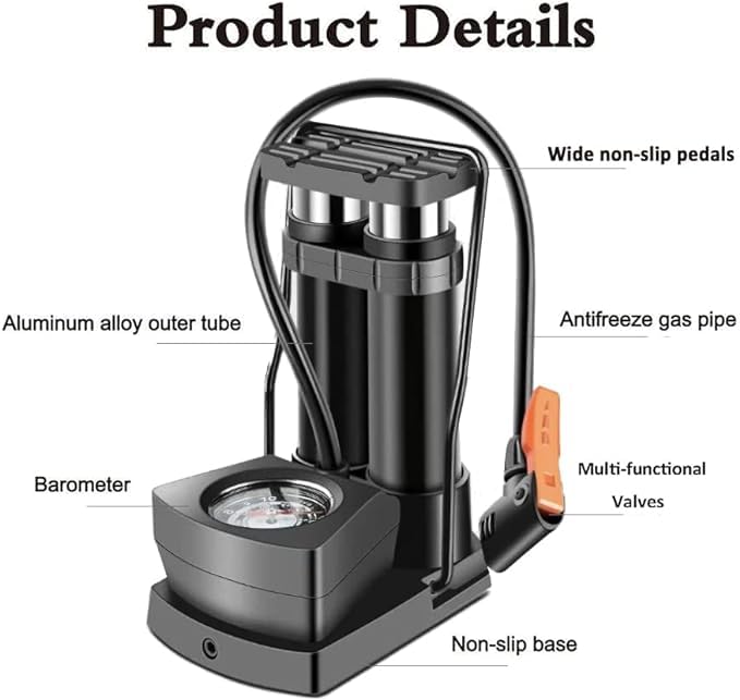 Double Cylinder Foot Pump with Pressure Gauge