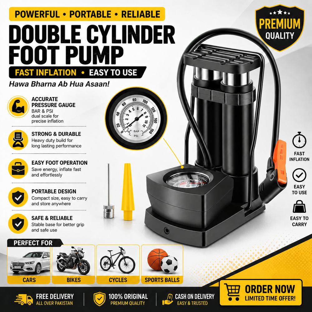 Double Cylinder Foot Pump with Pressure Gauge