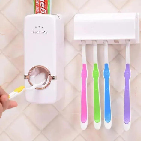 Touch-Free Toothpaste Dispenser with Wall Brush Holder