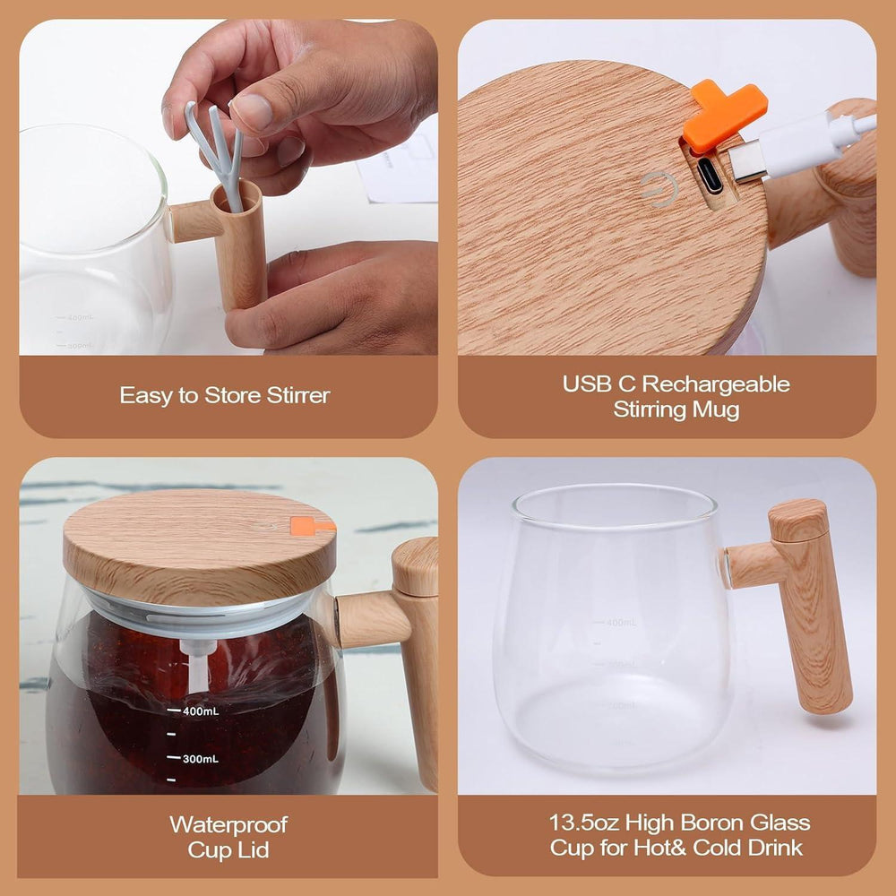 Wooden Design Automatic Self-Stirring Coffee Mug