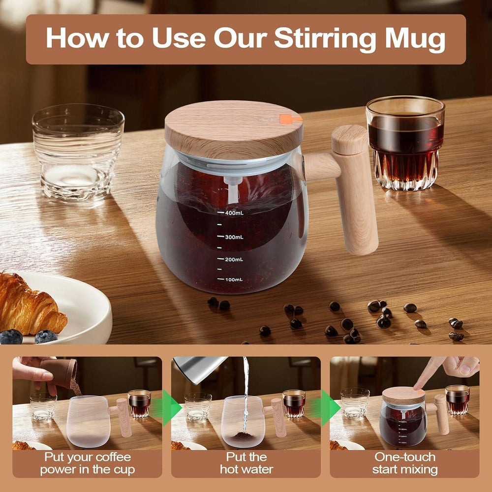 Wooden Design Automatic Self-Stirring Coffee Mug