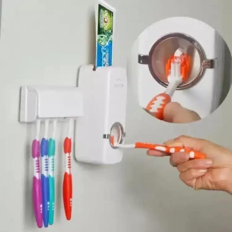 Touch-Free Toothpaste Dispenser with Wall Brush Holder
