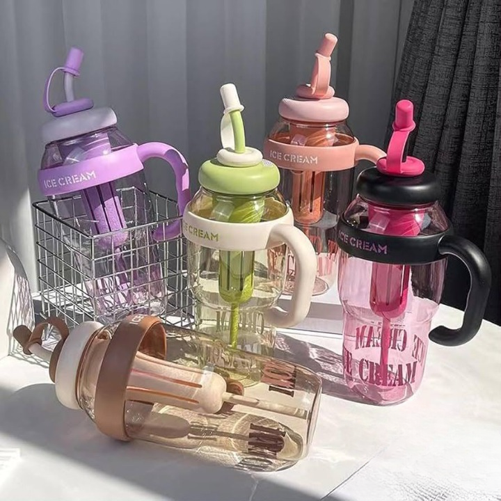 Ice Cream Water Bottle with Straw