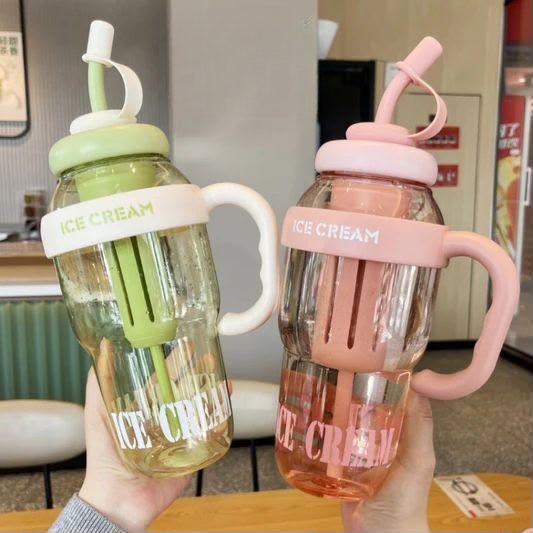 Ice Cream Water Bottle with Straw