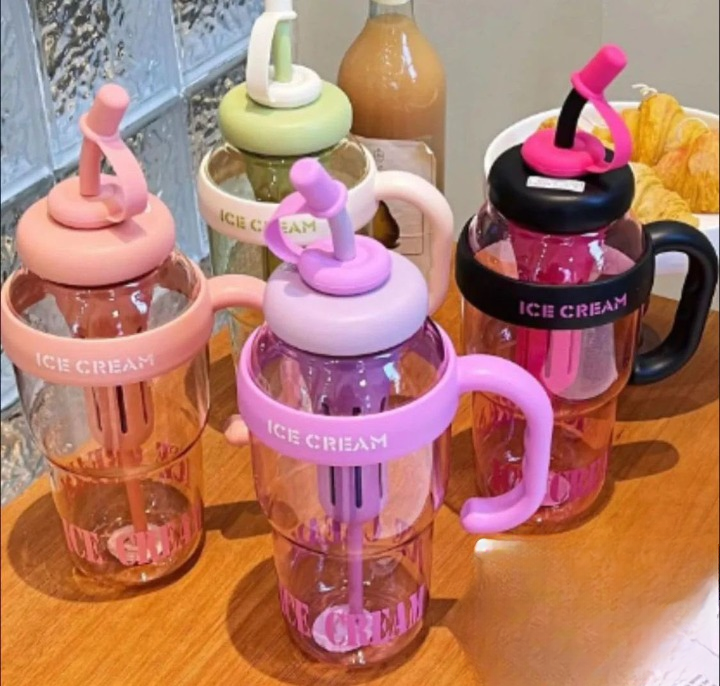 Ice Cream Water Bottle with Straw