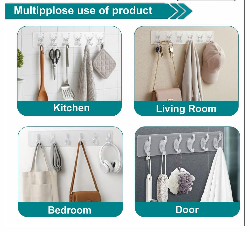 6 transparent self-adhesive hooks